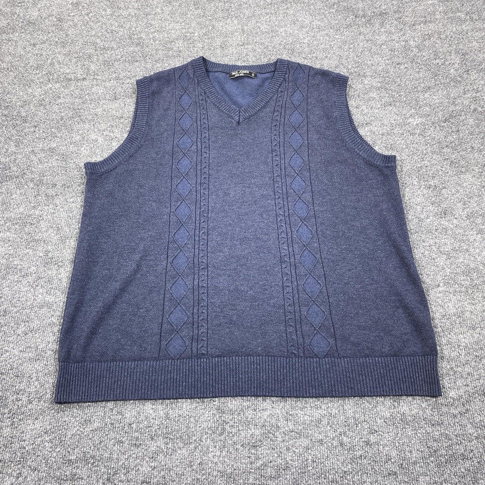 Paul Jones Sweater‎ Vest Mens 2XL Blue V Neck Cable Knit Sleeveless Pullover